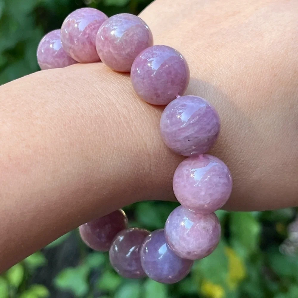 17mm chunky stretchable purple rose quartz bracelet‎
